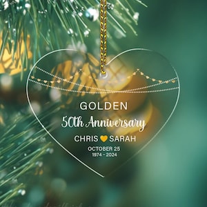 Golden 50th Anniversary Acrylic Ornament, Acrylic Heart Christmas Ornament, Anniversary Gift Couple, Golden Anniversary for Parents
