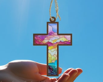 Cross Suncatcher Gift, Suncatcher Gift for Friend, Cross Acrylic Suncatcher, Home Decoration, Birthday Stained Glass Gift