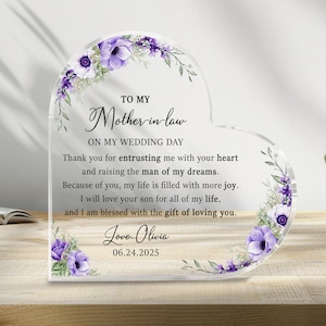 Personalized Mother of The Groom Gift Plaque, Wedding Gift for Mother of the Groom,Plaque for Mother In Law from Bride,Wedding Keepsake Gift