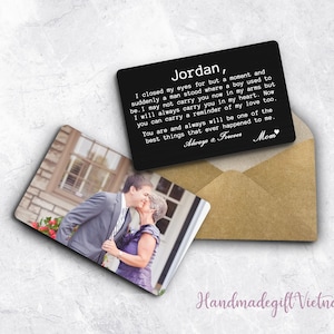 Tarjeta de billetera para hijo, tarjeta de billetera grabada en metal para hijo, para mi hijo en el día de la boda, regalo de cumpleaños para hijo, regalo para hijo en su graduación
