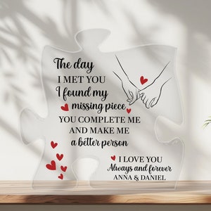 Missing Puzzle Piece Acrylic Plaque, Gift For Boyfriend, Keepsake for Couple, Valentine&#39;s Day Gift, Gift for Wife/Girlfriend, Couple Gifts