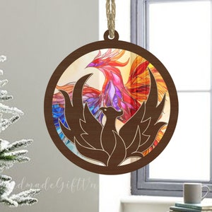 Phoenix Acrylic Suncatcher, Gift for Phoenix Lover, Mythical Creatures Suncatcher, Mythical Creatures Ornament, Stained Glass Phoenix