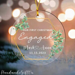 Our First Christmas Engaged Ornament, Engaged Date Ornament, Personalized First Christmas Engaged, Engaged Couples Gift