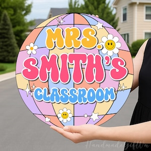 Personalized 3D Disco Classroom Door Sign, Groovy Teacher Door Hanger, Disco Teacher Door Sign,  Teacher Door Sign, Classroom Decorations