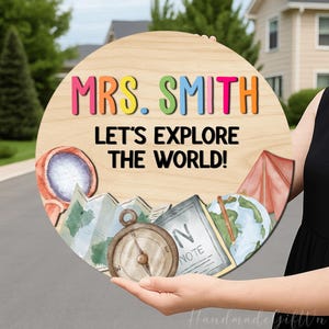 Custom 3D Teacher Door Hanger, Adventure Themed Classroom Sign, Back to School Teacher Gift, Geography Classroom Welcome Sign For Teachers