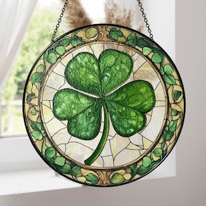 Shamrock Stained Glass Suncatcher, Patrick&#39;s Day Decor Gift, Clover Stained Glass Suncatcher, Lucky Gift for Loved One, Shamrock Suncatcher