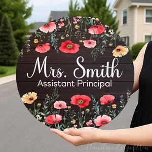 Personalized Assistant Principal Door Decor, Custom Teacher Office Name Sign, Floral Office Door Decor Sign, Guidance Counselor Door Sign