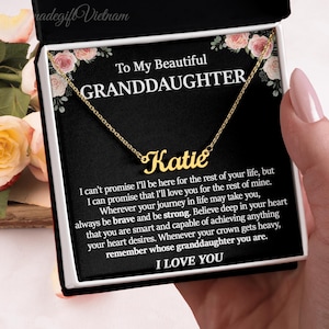 To My Granddaughter Necklace, Granddaughter Gift from Grandpa/Grandma Christmas Gift for Granddaughter/925 Sterling Silver Name Necklace