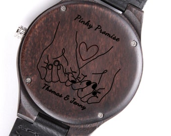 Personalized Pinky Promise Wood Watch, Gifts for Boyfriend Pinky Promise Watches from Girlfriend, Pinky Promise Gifts for Him