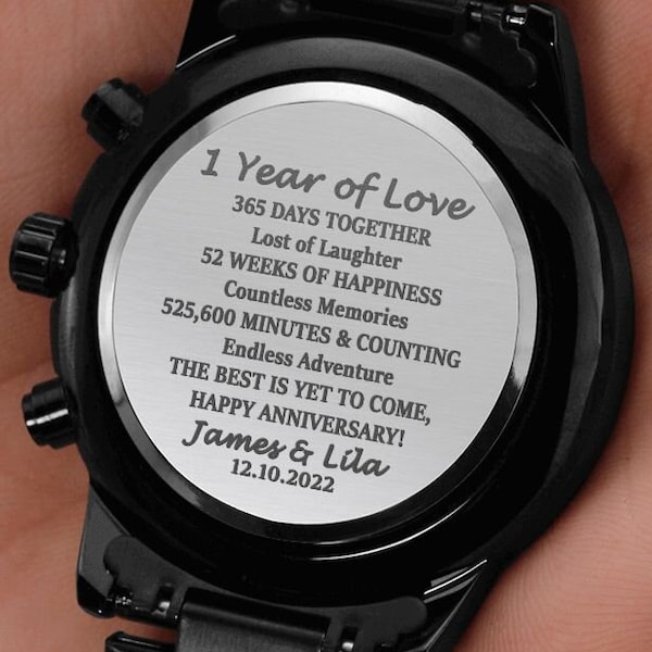 Anniversary Gift for Him 1 Year/1 Year Anniversary Gift for Boyfriend/ Engraved Watch 1st Year Wedding Anniversary Gift for Husband