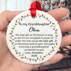 Personalized Granddaughter Ornament 2025, Christmas Granddaughter Gift from Grandma/Grandpa, Best Gifts for Granddaughter for Christmas