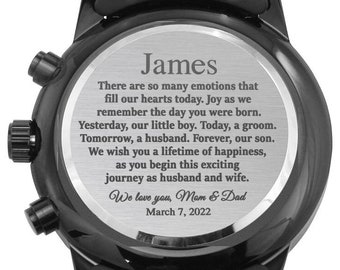 Personalized Watch for Our Son on His Wedding Day, Parents To Son Wedding Gift, Son Wedding Gift from Mom & Dad, Son Watch on Wedding Day