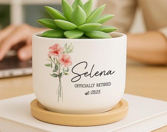 Personalized Retirement Planter Gift, Custom Retired Teacher Plant Pot, Retirement Gifts for Woman Teachers, Nurses, Coworkers, Boss, Friend