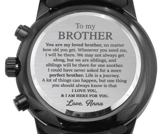 To My Brother Watch Gift, Engraved Watch for Brother from Sister, Fathers Day Gift to Brother, Brother Birthday Gift,Brother Meaningful Gift