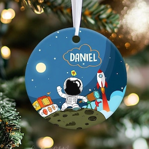 Personalized Space Kids Ornament, Boy Astronaut Ornament, Solar System Ornament, Galaxy Gifts for Kids, Rocket Ship Ornament