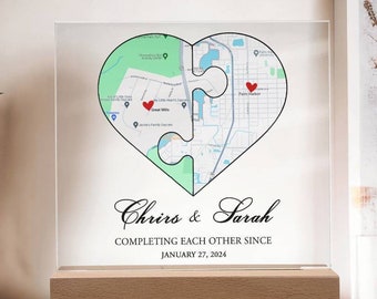 Personalized Heart Map Acrylic Sign, Heart Puzzles Gift, Long Distance Relationship Gift, Boyfriend Gift Long Distance,Valentine's Day Gift