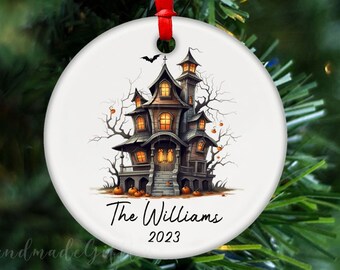 Haunted House Ornament, Happy Halloween Ornament, Halloween Family Name Ornament, Halloween Tree Decorations, Haunted Mansion Ornament