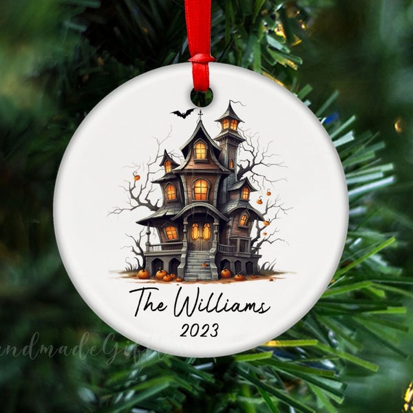 Haunted House Ornament, Happy Halloween Ornament, Halloween Family Name Ornament, Halloween Tree Decorations, Haunted Mansion Ornament