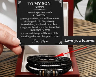 Pulsera para hijo de padres, regalo para hijo en su cumpleaños, regalo de pulsera para hijo adulto, regalo de graduación para hijo, clase de 2024 para hijo