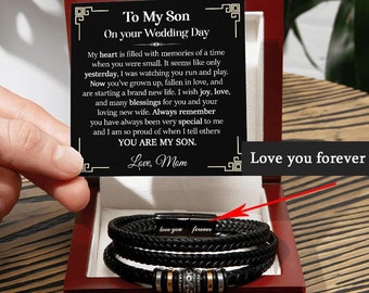 Bracelet Gift for Son on His Wedding Day from Mom/Dad, Mom to Groom Wedding gift, Son Wedding Leather Bracelet, Sentimental Wedding Son Gift