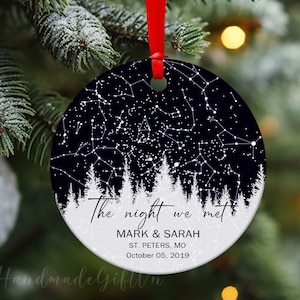 Personalized Star Map Ornament, The Night We Met Ornament, Couple Anniversary Ornament, Night Sky By Date Christmas Ornaments