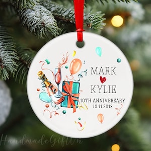 Personalized Wedding Anniversary Christmas Ornament, 10th 25th 40th 50th Custom Wedding Anniversary, Wedding Anniversary Ornament