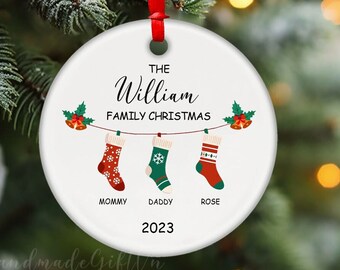 Personalised Family Christmas Ornament, Christmas Stockings with Name, Family Christmas Decoration, Family Gift Keepsake