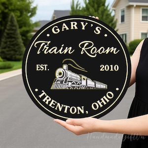Train Room Door Sign, Train Decor Front Door, Personalized Train Name Sign, Personalized Wood Sign, Game Room Door Hanger