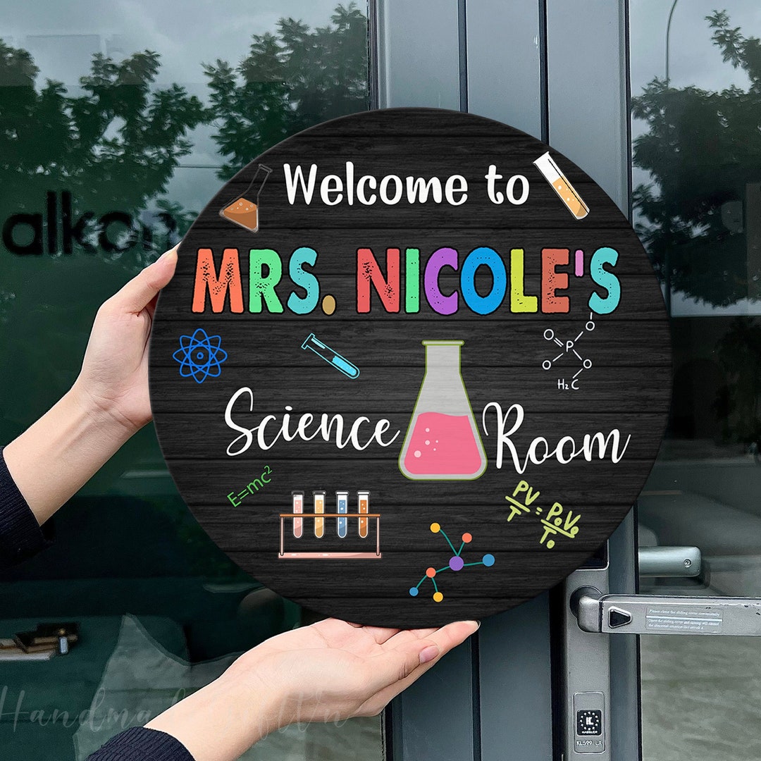 Custom Science Teacher Door Sign, Personalized Science Room Door Hanger ...
