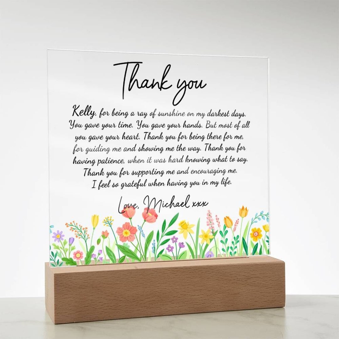 Thank You Acrylic Plaque Gift, Personalised Thank You Gift for Friend ...