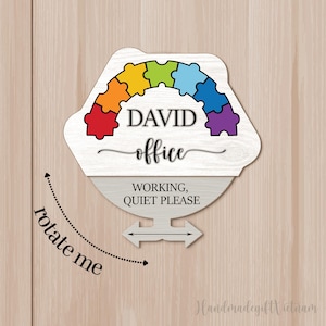 Personalized Spinning Office Sign, Work From Home Privacy Sign, Wood Custom Do Not Disturb, Please Knock, In A Meeting, Gift For Coworkers