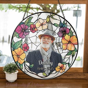 Custom Photo Memorial Stained Glass Suncatcher, Mom Remembrance Gifts, Memorial Gifts For Loved One, Mom Loss Suncatcher, In Loving Memory