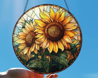 Sunflower Stained Glass Suncatcher, Floral Window Wall Hanging, Sunflower Hanging Plant Suncatcher, Window Decor, Sunflower Suncatcher