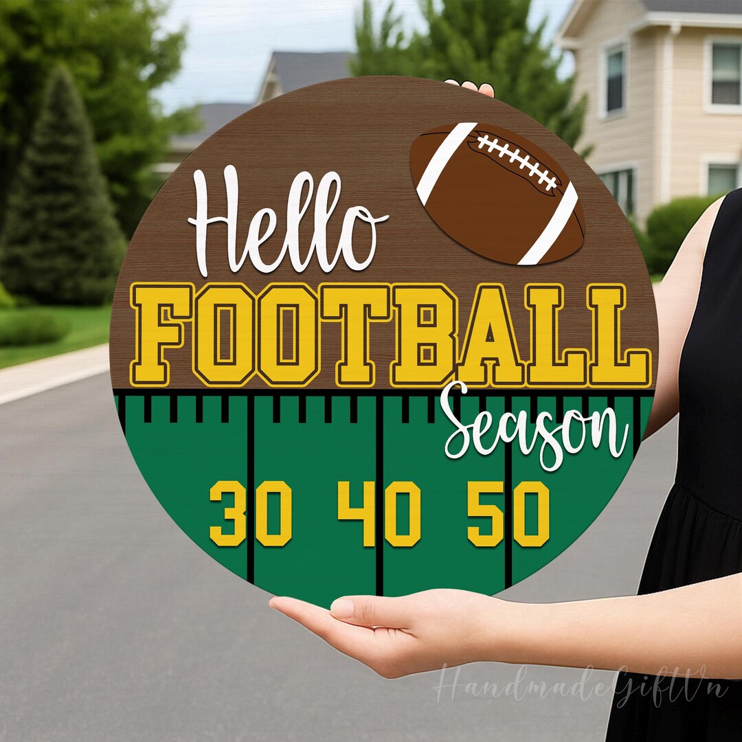Hello Football Season Door Sign, Football Game Sign, Sports Welcome ...
