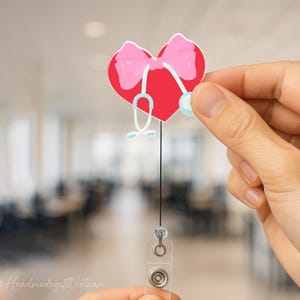 Cute Nurse Badge Reel, Heart Stethoscope ID Clip, RN Gift for Nursing Student, New Nurse Graduation Badge, Stethoscope Badge Cute Nurse Gift