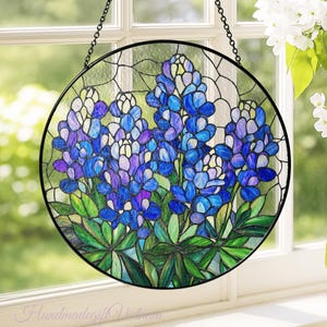 Texas Bluebonnet Glass Suncatcher, Wildflower Window Hanging, Texas Bluebonnet Decor, Flower Lovers Gift,Wildflower Sun Catcher Gift for Mom