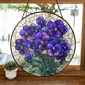 Violet Flower Stained Glass Suncatcher, Floral Window Hanging, Violet Flower Decor, Birthday Flowers Gifs, Gift for Mom, Plant Home Decor