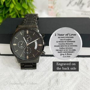 Anniversary Gift for Him 1 Year/1 Year Anniversary Gift for Boyfriend/ Engraved Watch 1st Year Wedding Anniversary Gift for Husband