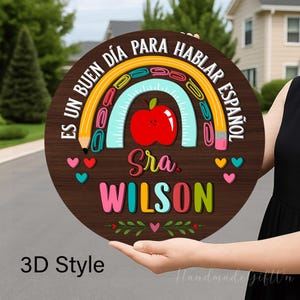 Custom 3D Spanish Teacher Door Hanger, Maestra Teacher Door Sign, Spanish Teacher Sign, Gifts for Teacher, Latina Bilingual Teacher Signs