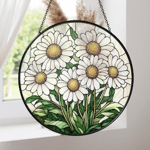 Daisy Stained Glass Suncatcher, Daisy Flowers Gift, Flower Lovers Window Decor, Yard Decor, Faux Daisy Stained Glass, April Birthday Gift