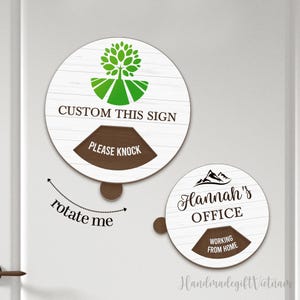 Personalized Office Door Spinner Sign, Work From Home Privacy Sign, Do Not Disturb - Please Knock - Come In Sign, Work Status Nameplate Sign