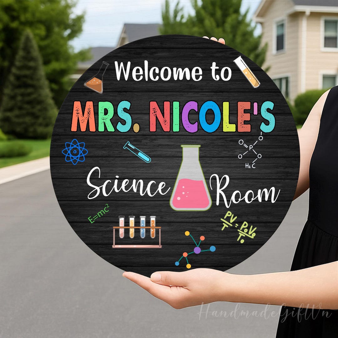 Custom Science Teacher Door Sign, Personalized Science Room Door Hanger ...