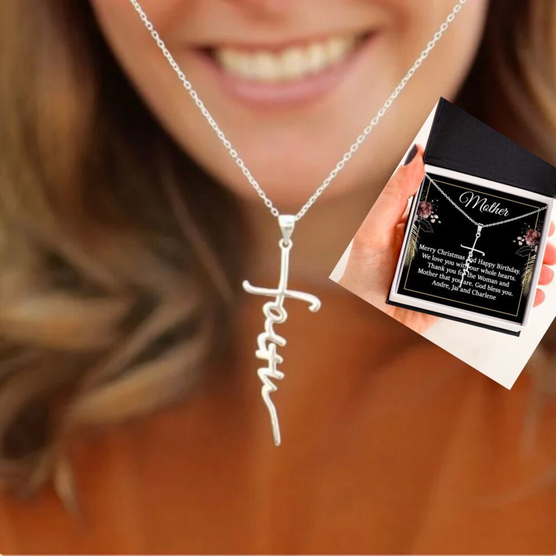 Faith Necklace Womens 14K White Gold Faith Cross Necklace Etsy