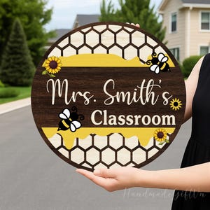 Personalized Teacher Door Sign, Bee Classroom Decor, Custom Teacher Name Sign, Custom Bee Hive Sign, Teacher Gift, Back To School Gift