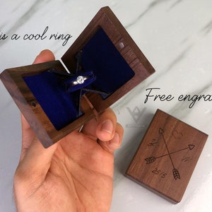 Thin Engagement Ring Box with Twist Brace Ring Case -  Blue Ring Box - Engraved Ring Box - Anniversary gift box