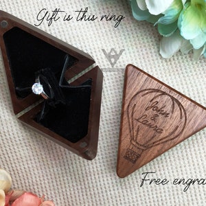 Schmale Ringtasche mit Drehhalter - Luftballon Gravur Ring box mit Namen - Schmale Verlobungsring box mit einem Ring