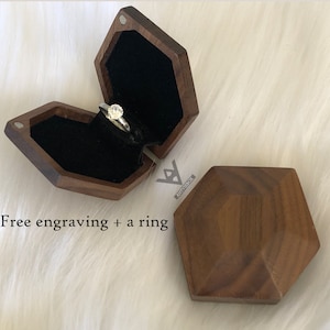 Polygon Ring Box / Hexagon Engagement Ring Box / Walnut Ring Box / Wings Ring Box / Anniversary Gift Box / Wooden Ring Box For Single Ring