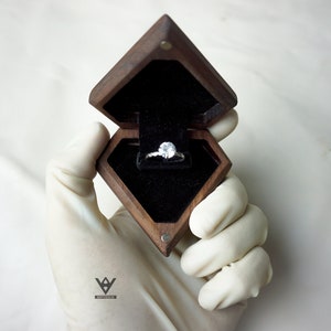 Pentagon ring box /  engagement ring box - Walnut ring box - Flip-up ring box - Walnut ring box