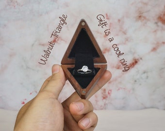 Mini Slim Triangle Ring Box - Slim Engagement Ring Box -  Handcraft Ring Box - Proposal ring box  - Wooden Ring Box - Engraved ring box