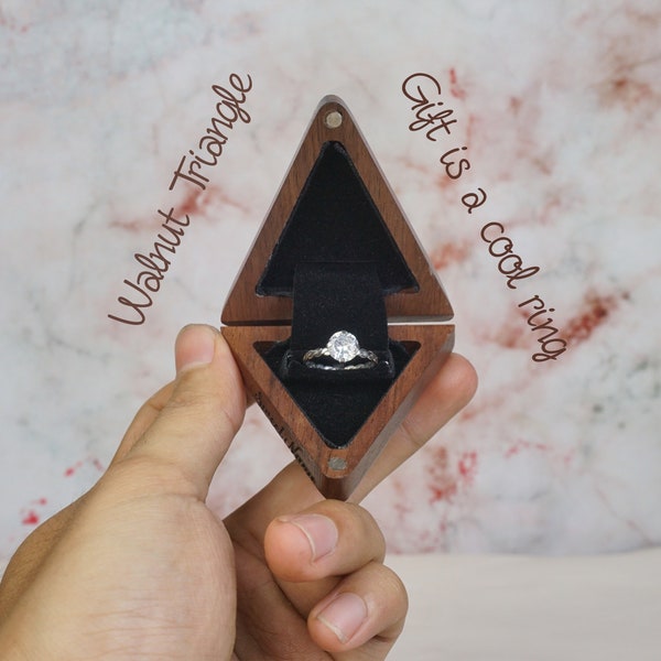 Mini Slim Triangle Ring Box - Slim Engagement Ring Box -  Handcraft Ring Box - Proposal ring box  - Wooden Ring Box - Engraved ring box